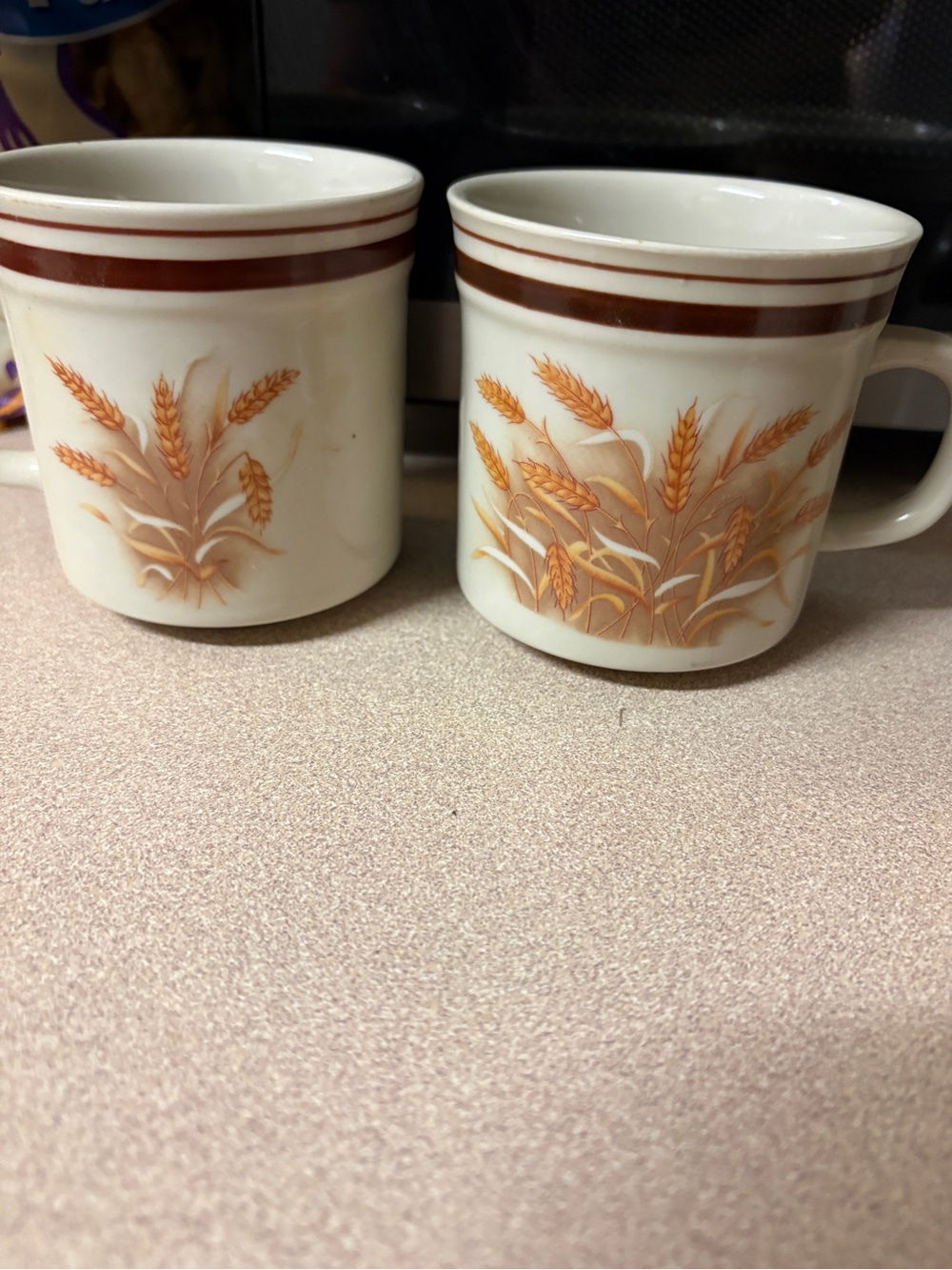 Cream Ceramic Mugs with Orange Wheat Motif - Set of 2